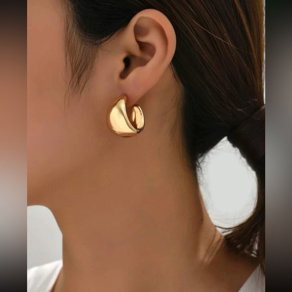 Chunky Gold Hoop Earrings - Picture 2 of 4